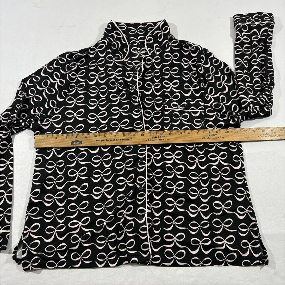 Kate Spade Black Pink Bows Soft Button Blouse Top Only Lounge Womens Shirt Sz XL